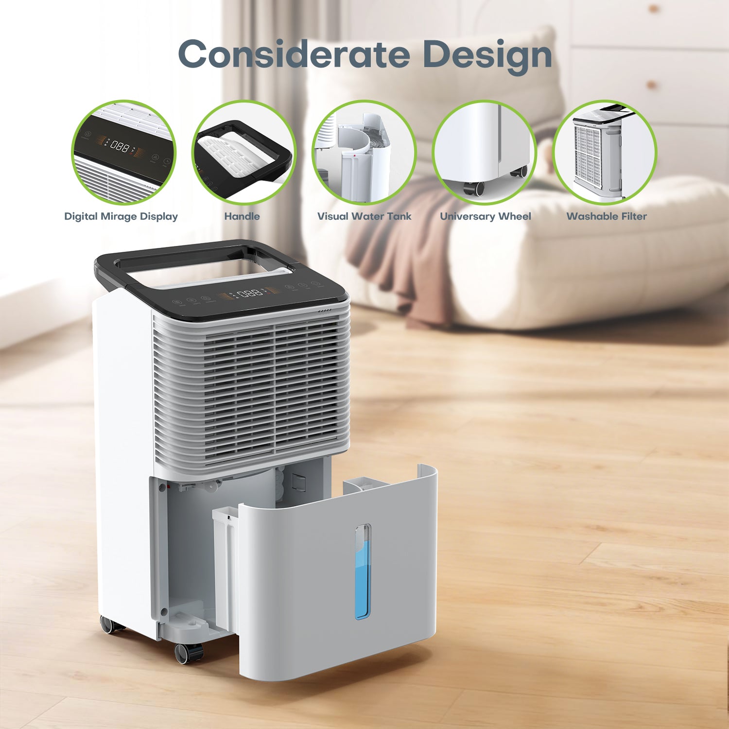 CONOPUPlus 16L/Day Ultra-Quiet Dehumidifier for Bedroom, Intelligent Central Control, Auto Mode, Humidity Indicator Light, 24H Timer, Laundry Drying, Effective & Powerful Home Dehumidifiers