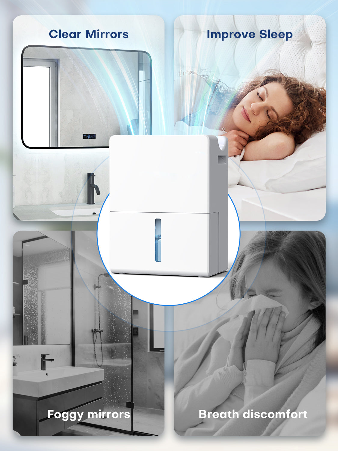 CONOPUPlus Dehumidifier, 2700ML Dehumidifiers for Home, Powerful & Quiet, 800 ml/Day, Ideal for Rooms up to 20 m², Night Mode, Timer, Auto Defrost