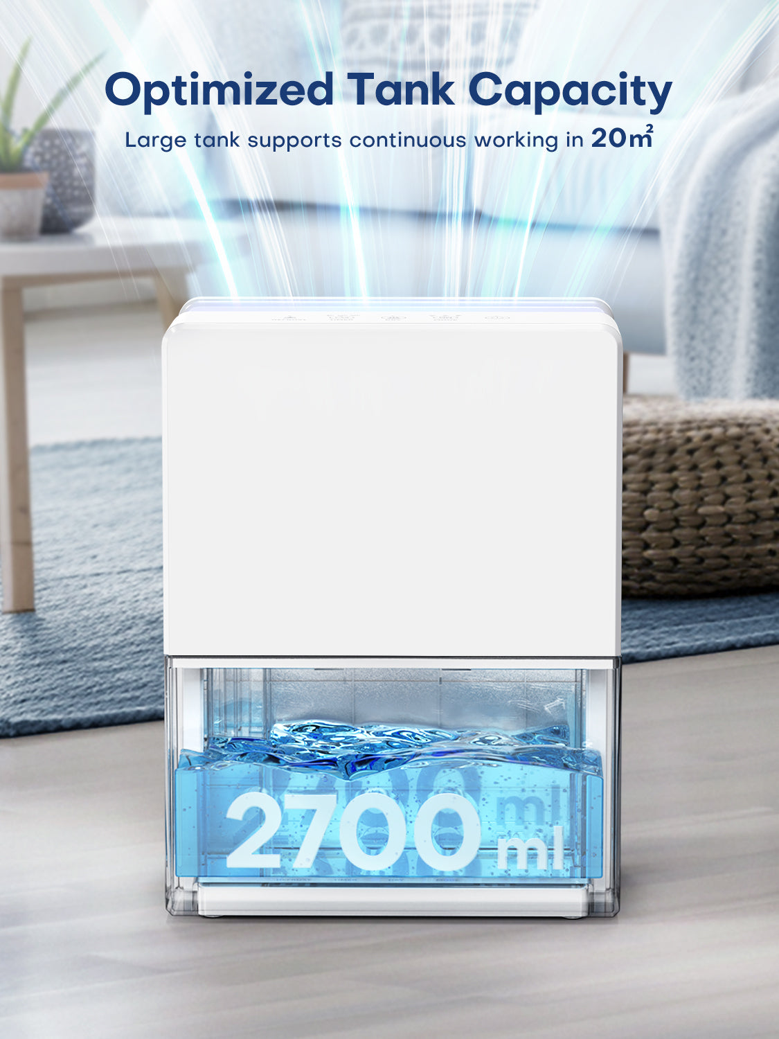 CONOPUPlus Dehumidifier, 2700ML Dehumidifiers for Home, Powerful & Quiet, 800 ml/Day, Ideal for Rooms up to 20 m², Night Mode, Timer, Auto Defrost