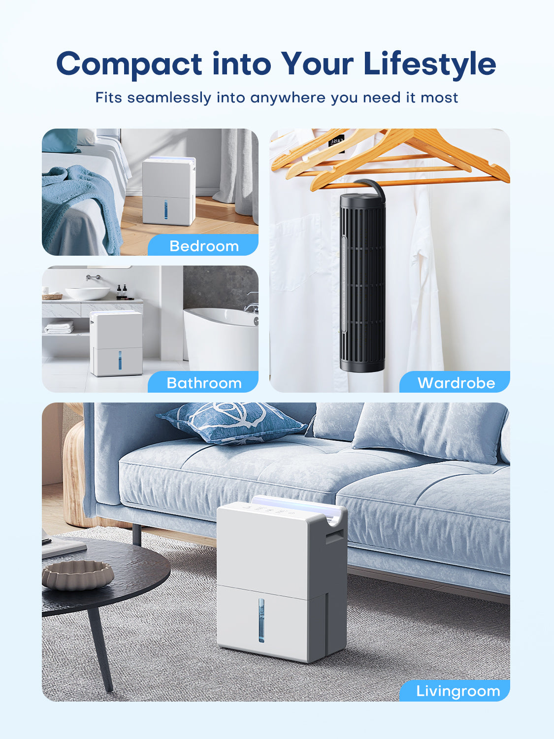 CONOPUPlus Dehumidifier, 2700ML Dehumidifiers for Home, Powerful & Quiet, 800 ml/Day, Ideal for Rooms up to 20 m², Night Mode, Timer, Auto Defrost