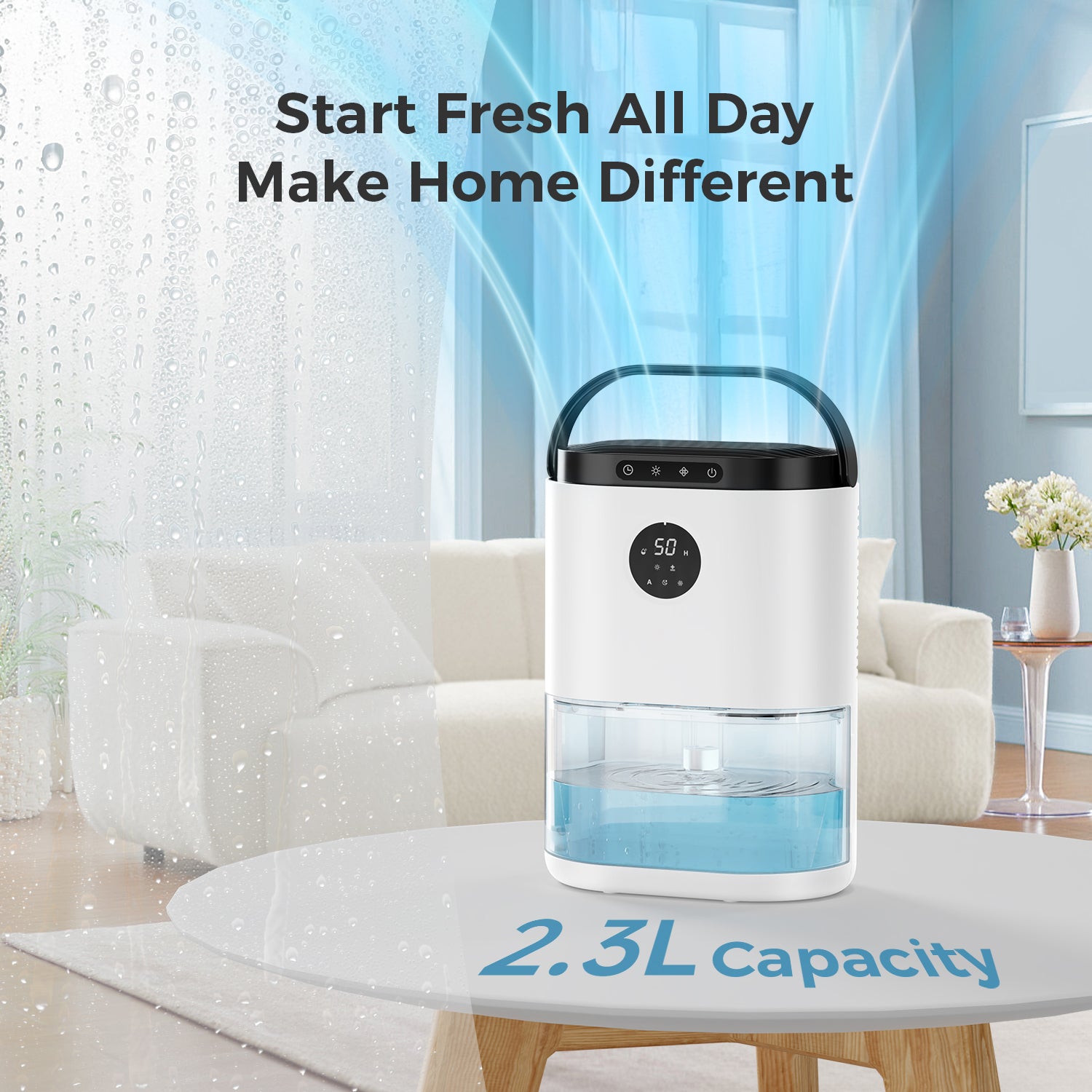 CONOPUPlus Dehumidifier 2300ML, Dehumidifiers for Home with Auto Humidity Sensor & Display, 48H Timer, 7 Color Lights, Auto Defrost, Sleep Mode, Portable Dehumidifier for Bedroom, Bathroom, Wardrobe