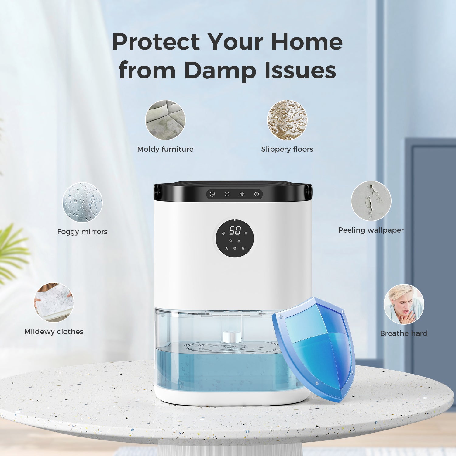 CONOPUPlus Dehumidifier 2300ML, Dehumidifiers for Home with Auto Humidity Sensor & Display, 48H Timer, 7 Color Lights, Auto Defrost, Sleep Mode, Portable Dehumidifier for Bedroom, Bathroom, Wardrobe