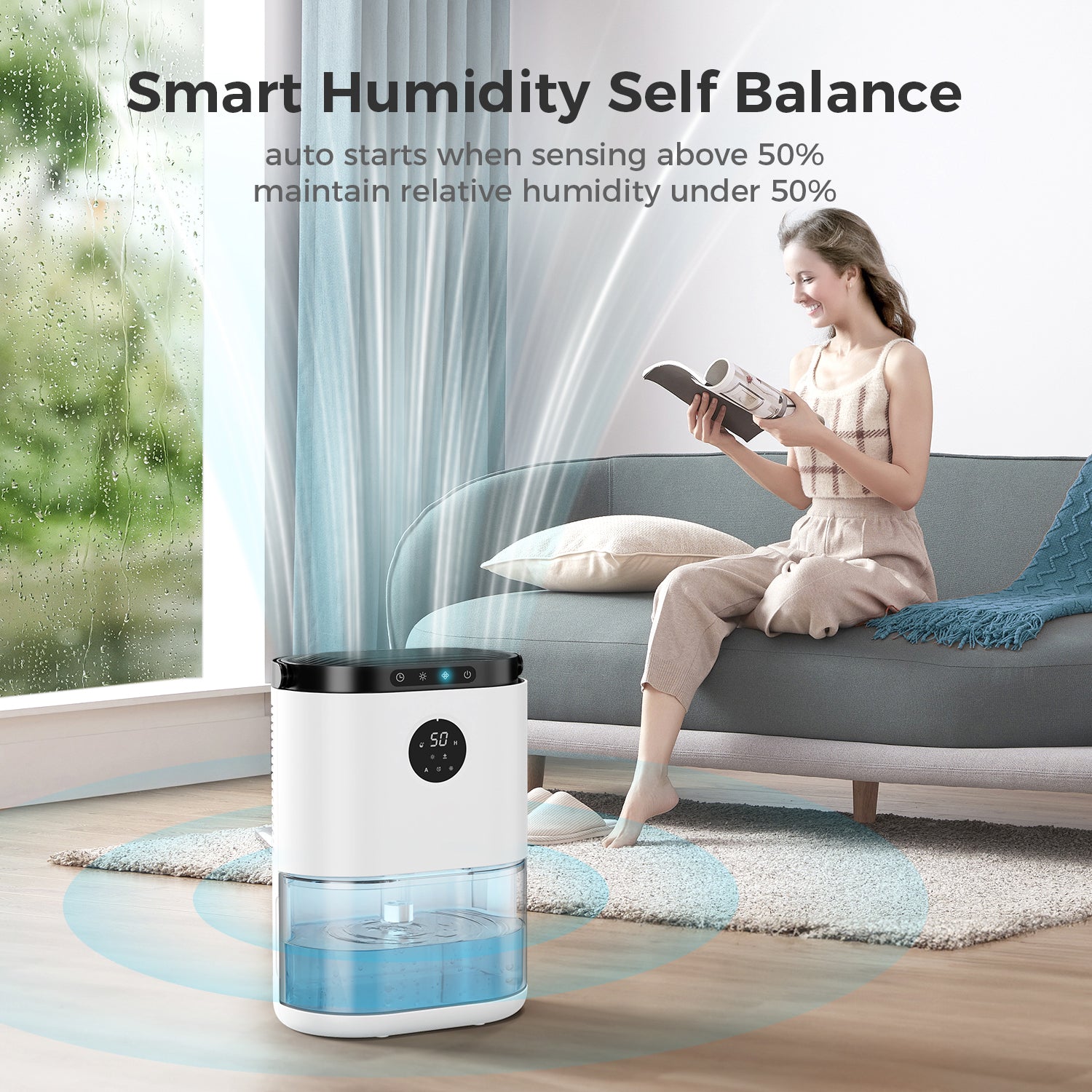 CONOPUPlus Dehumidifier 2300ML, Dehumidifiers for Home with Auto Humidity Sensor & Display, 48H Timer, 7 Color Lights, Auto Defrost, Sleep Mode, Portable Dehumidifier for Bedroom, Bathroom, Wardrobe