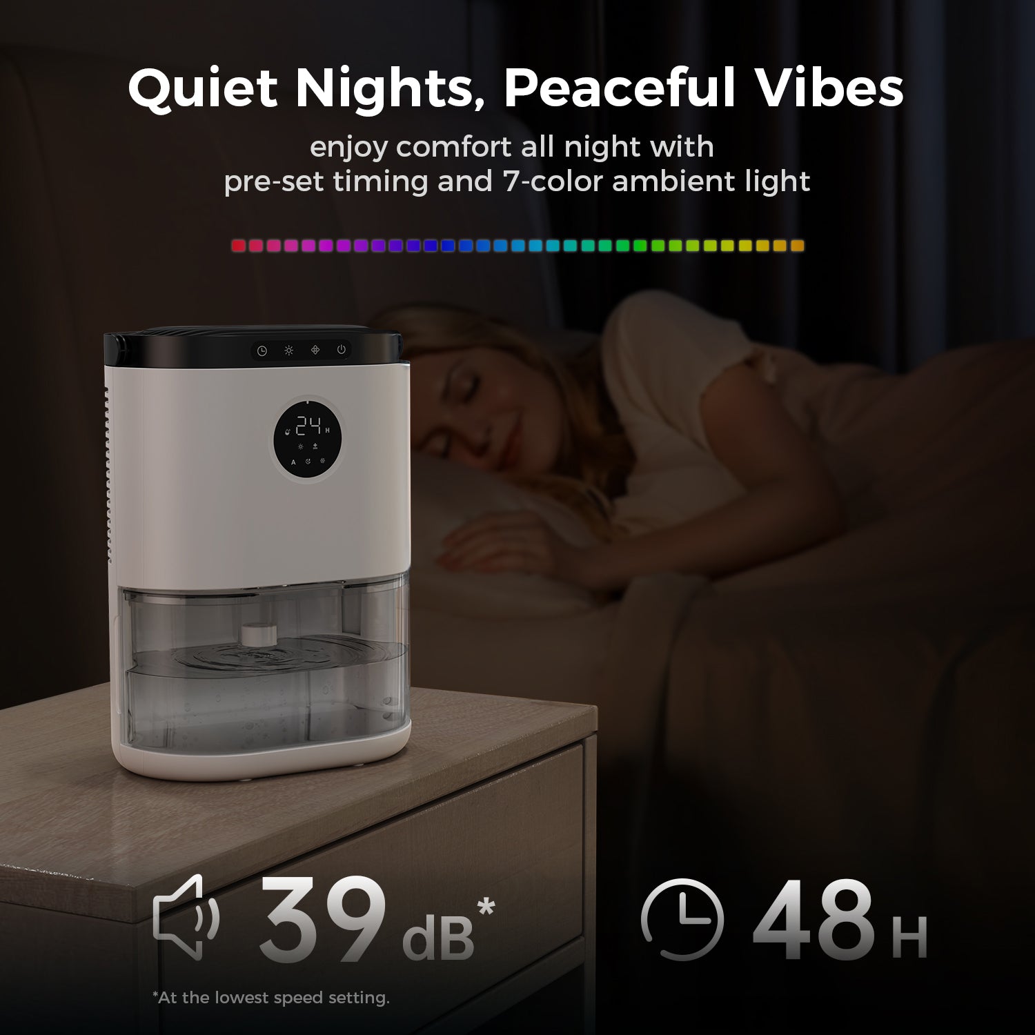 CONOPUPlus Dehumidifier 2300ML, Dehumidifiers for Home with Auto Humidity Sensor & Display, 48H Timer, 7 Color Lights, Auto Defrost, Sleep Mode, Portable Dehumidifier for Bedroom, Bathroom, Wardrobe