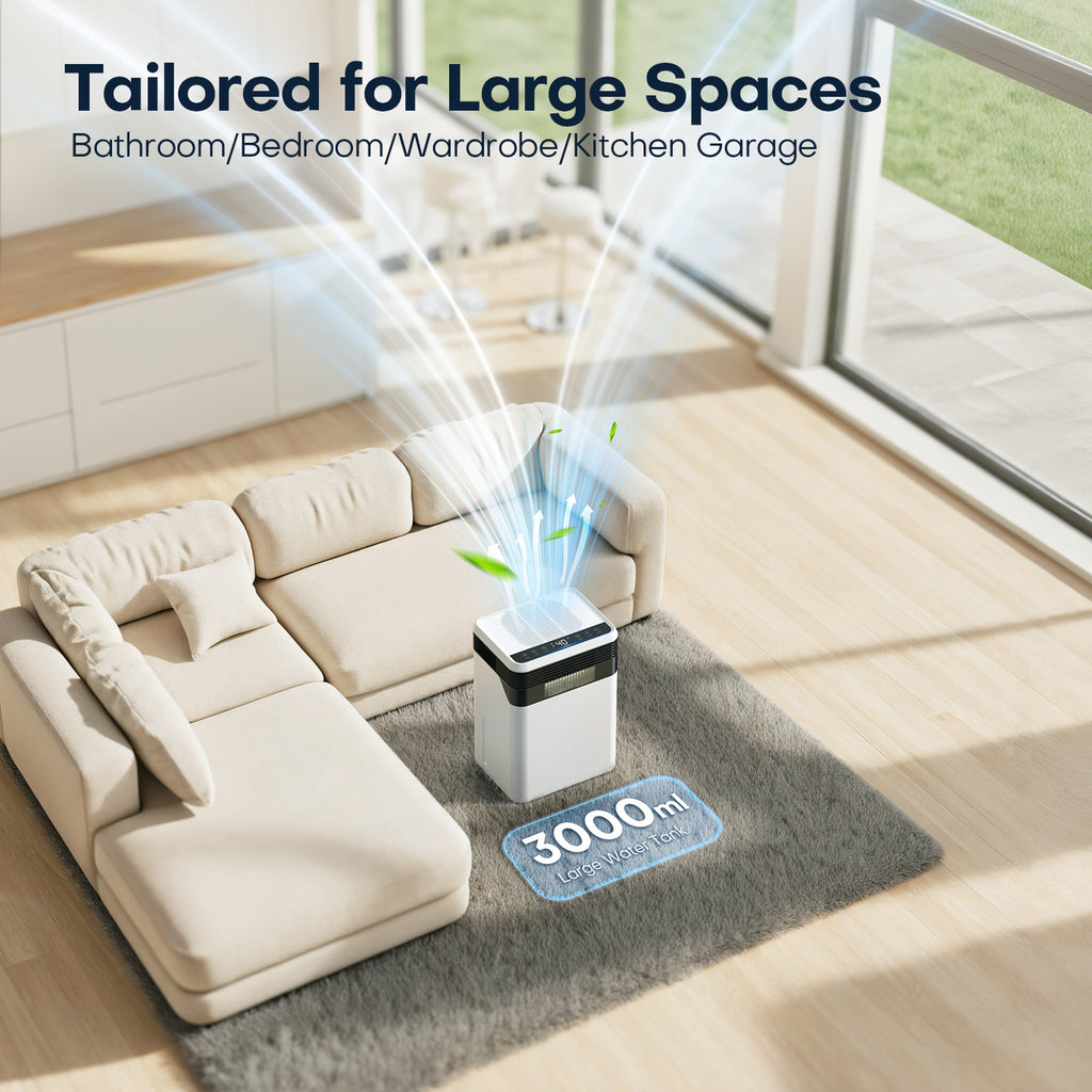 CONOPUPlus Dehumidifier 3L, 1700ml/Day High-Efficiency Dehumidifiers for Home up to 30m², Quad-Core Semiconductor Tech, Real-Time Humidity Display, Auto Defrost, Timer, 33dB Dehumidifier for Bedroom