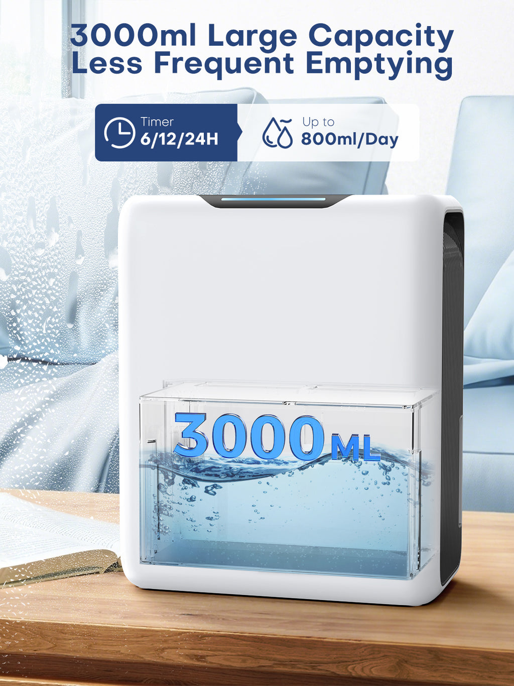 CONOPUPlus Dehumidifier, 3000 ML Dehumidifiers for Home 20㎡, 30 dB Sleep Mode, 6-24H Timer, Winter Auto Defrost, 1.3 kWh, Dehumidifiers for Bedroom, Bathroom, Kitchen, RV